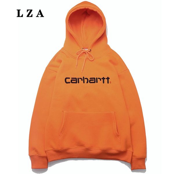 lza letter printing solid color hoodie plus velvet autumn and winter men's fashion loose hoodie casual comfortable hoodie men, Black